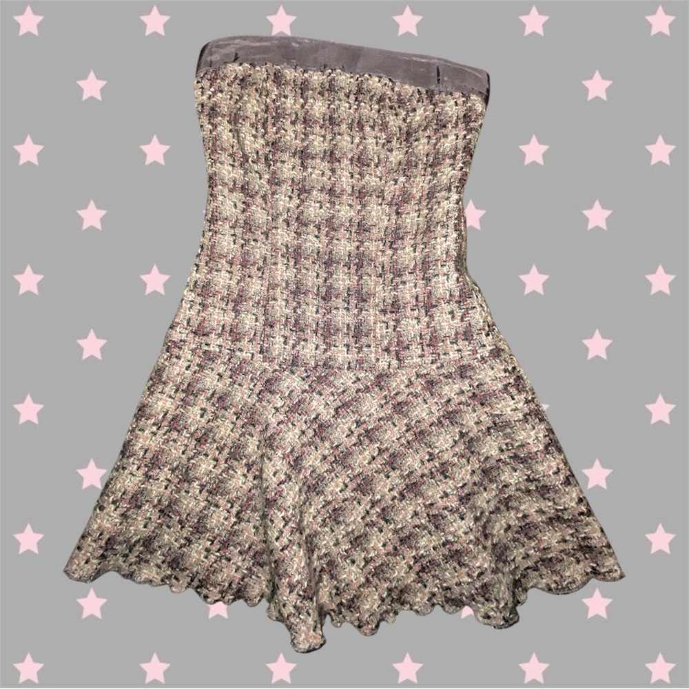 Jane Norman Strapless Tweed Mini Dress – Pink / Cream Bouclé – Fits XS / Size 2